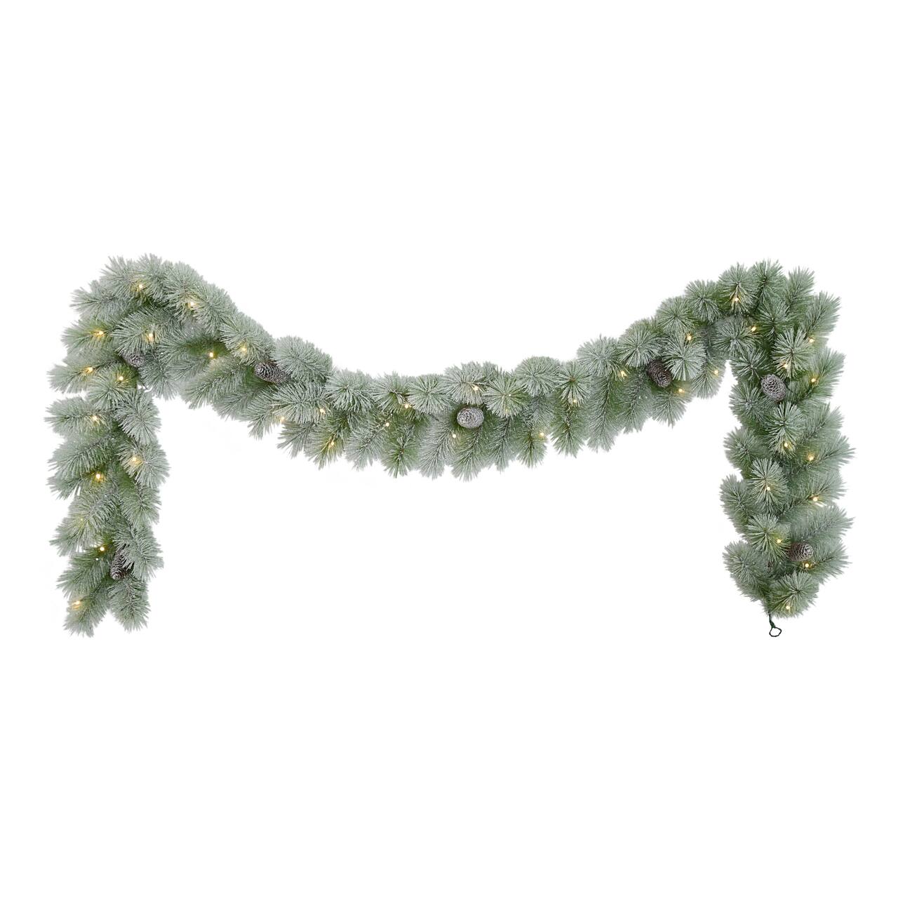 9ft. Pre-Lit Flocked Garland with Warm White LED Lights